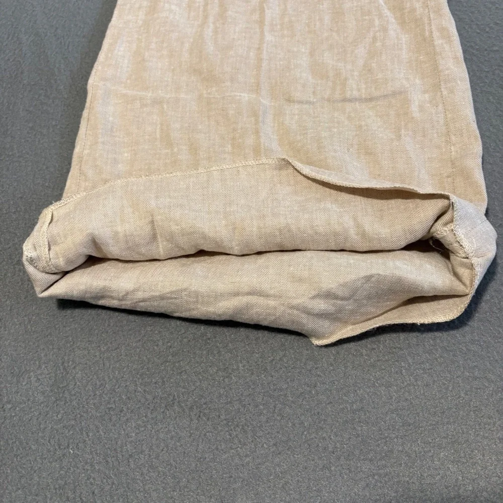 Theory Terena Terra Wash Pants Womens 4 Beige Linen Blend Wide Leg H0503216 FLAW